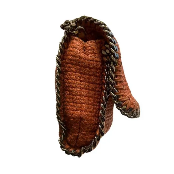 Stella McCartney Raffia‎ Falabella Flap Shoulder Bag Salmon Red Chain Clutch - Picture 3 of 12